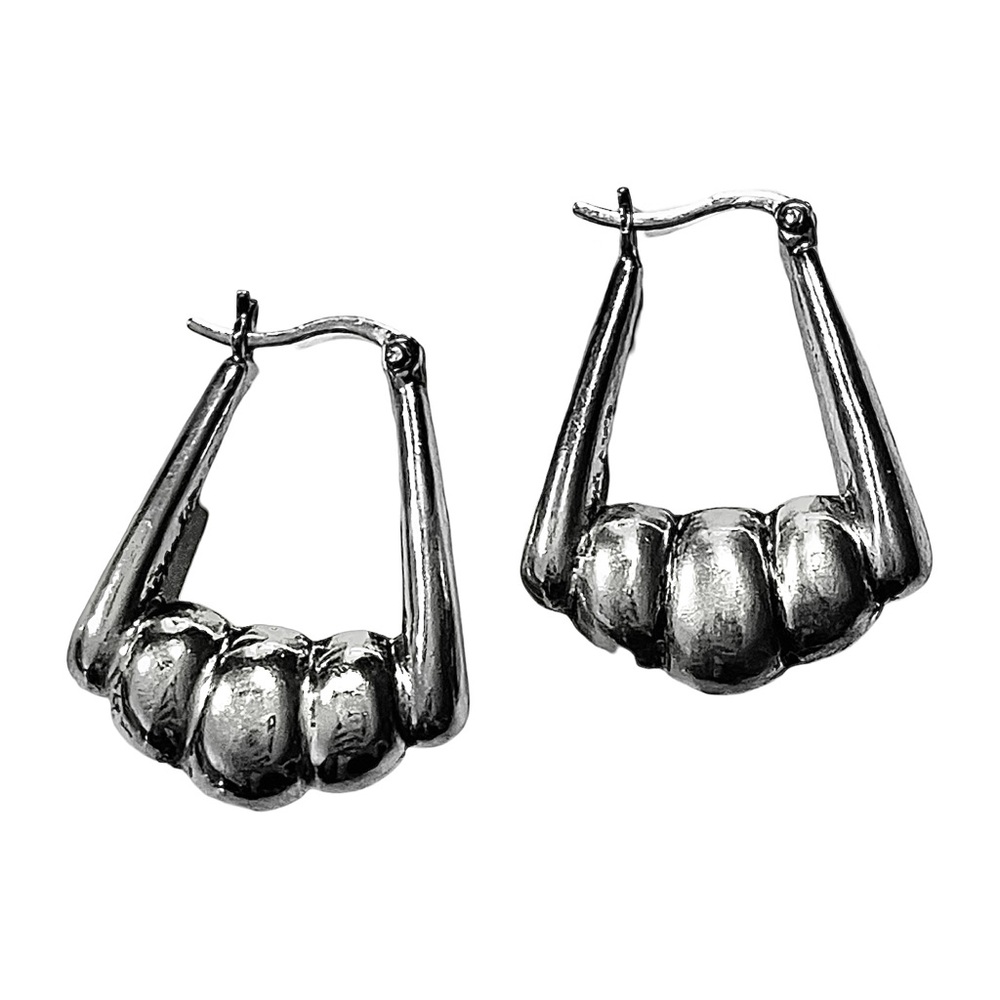 925 Sterling Silver Hoop Puffed Scalloped Earrings
